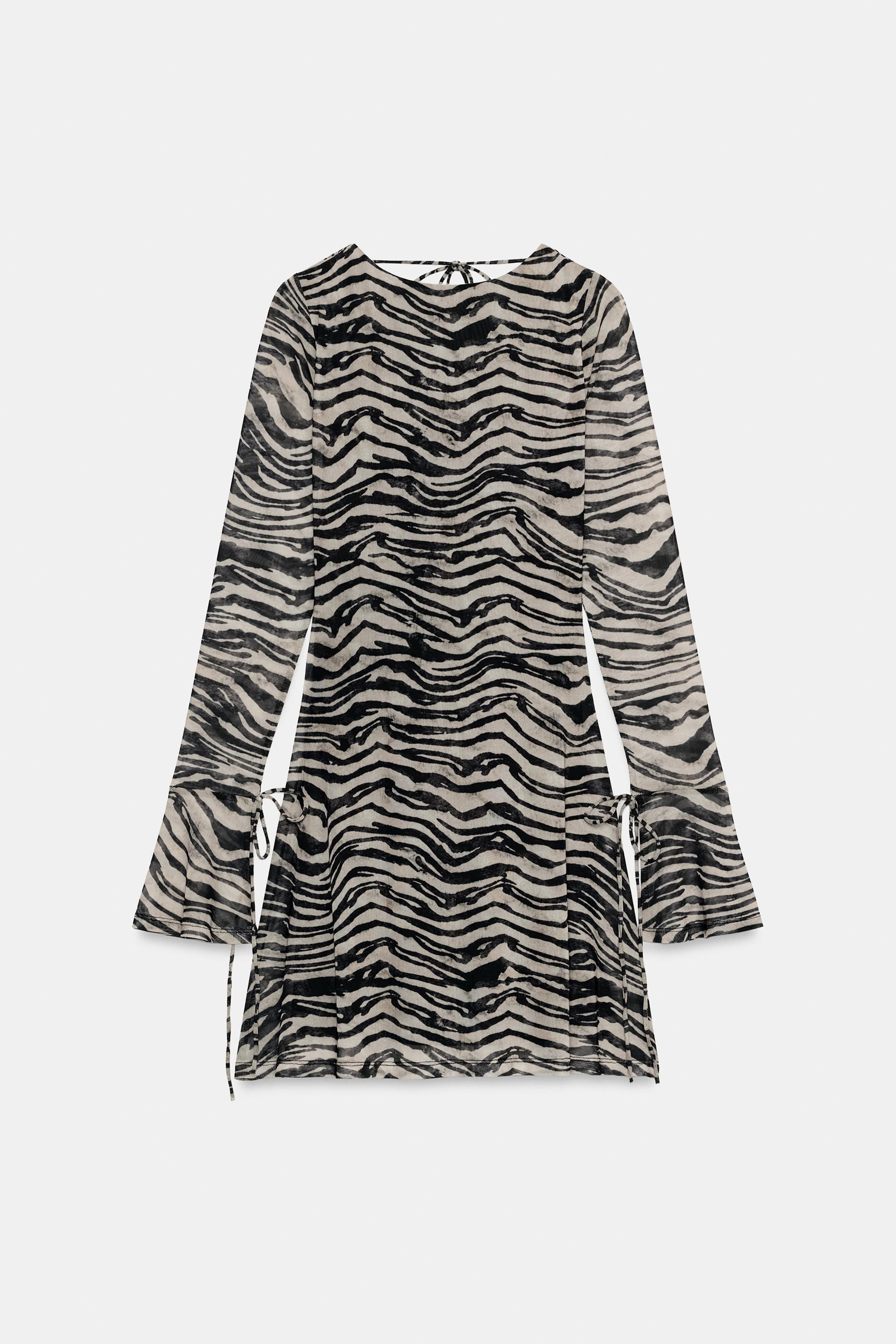 Zara - Animal Print Tulle Dress - Zebra - M - Woman | Zara US