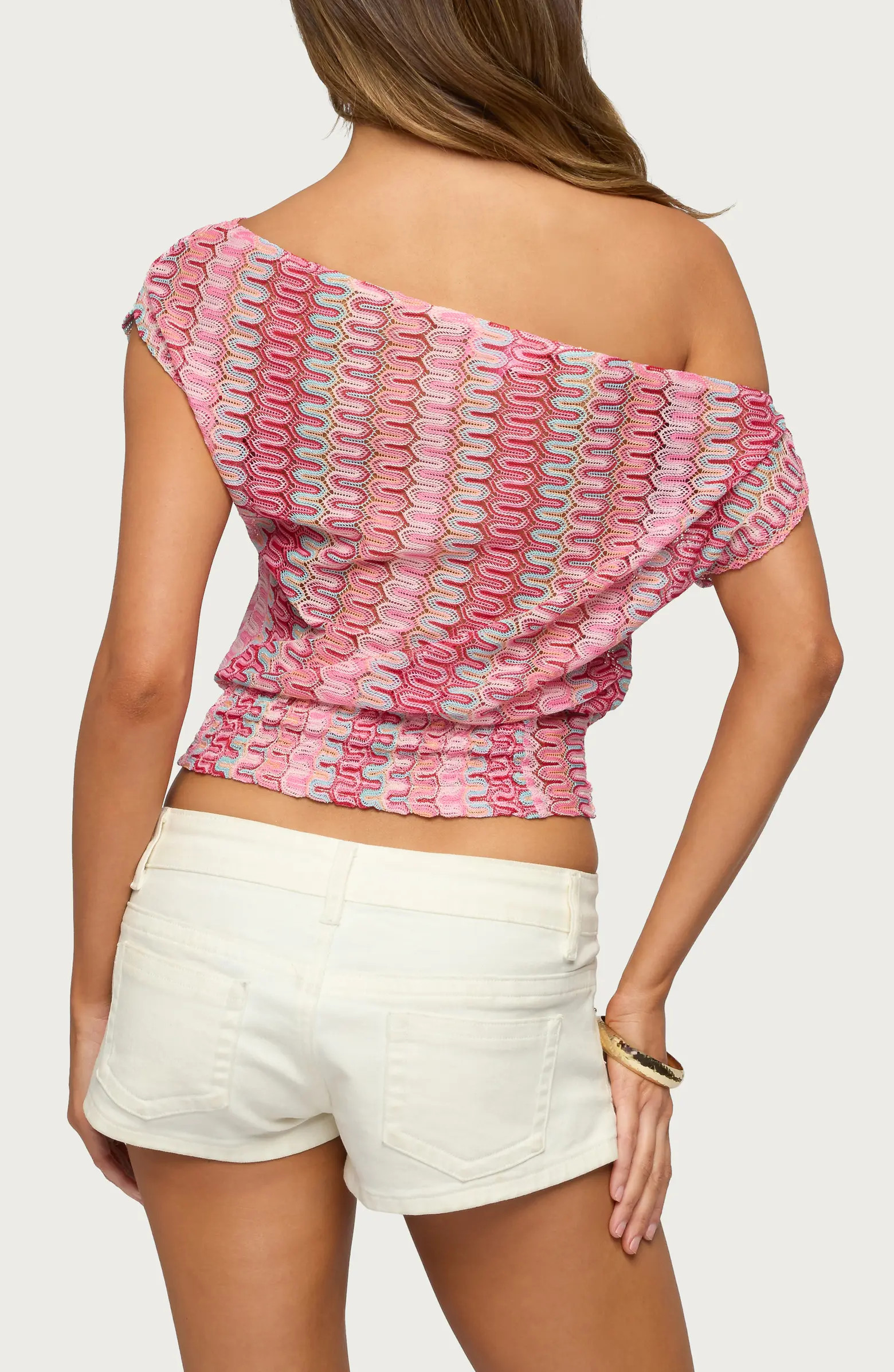 EDIKTED Taniya Off the Shoulder Zigzag Knit Crop Top | Nordstrom | Nordstrom