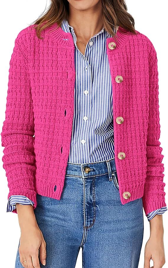 PRETTYGARDEN Womens Knit Cardigan Long Sleeve Open Front Button Down Jacket | Amazon (US)