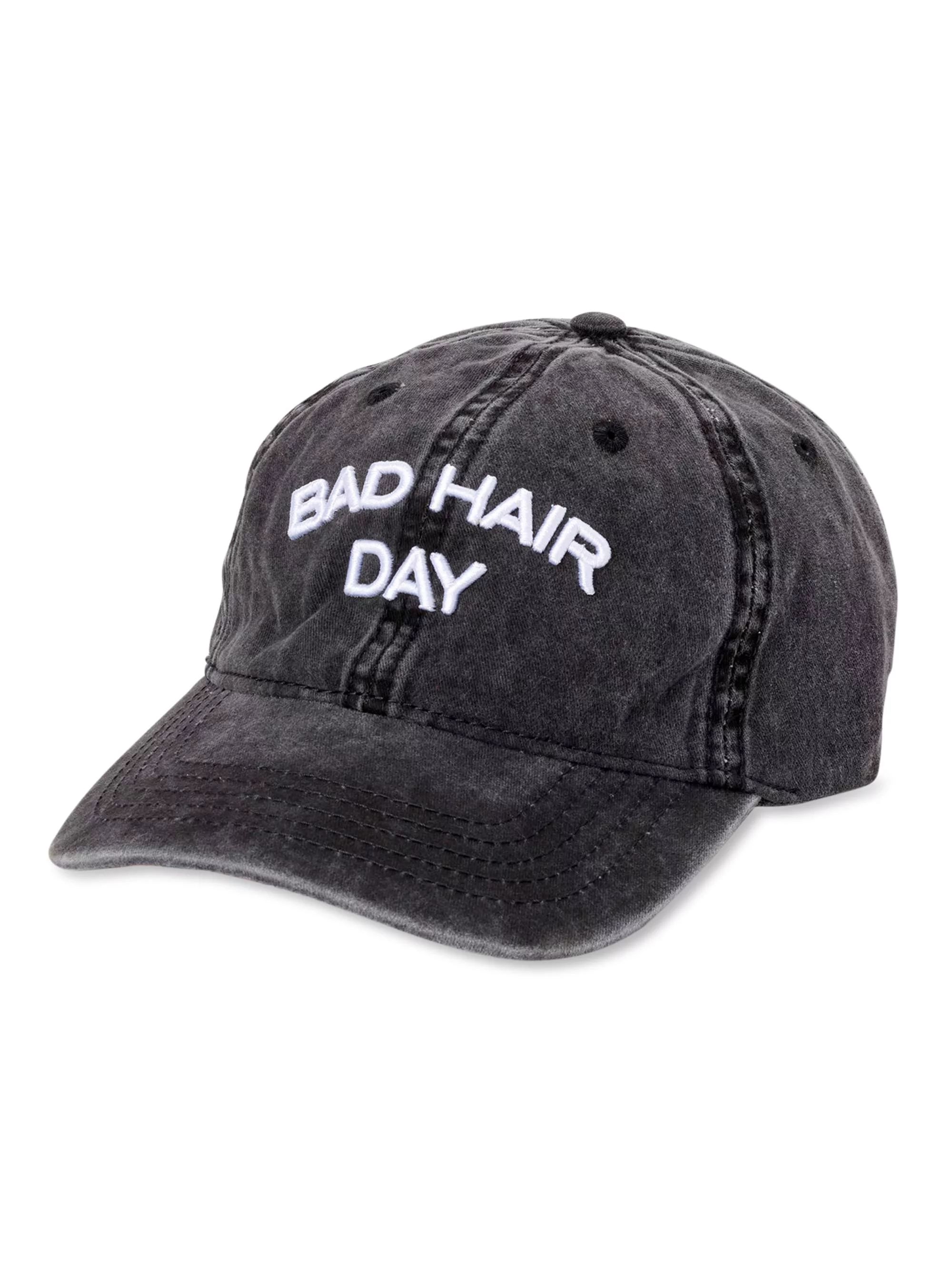 Time and Tru Women's Washed Cotton Twill Embroidered Bad Hair Day Baseball Hat Black Soot | Walmart (US)