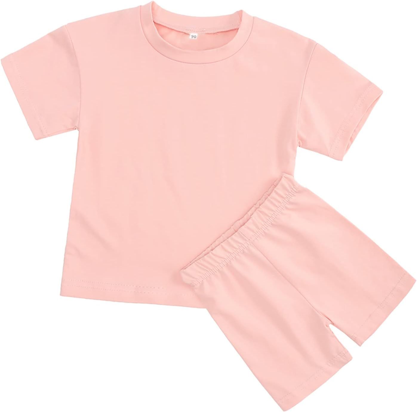 ROMPERINBOX Toddler Girl Short Sets Summer Outfits Solid T-Shirt+Biker Jogger Shorts Girls 2 Piec... | Amazon (US)