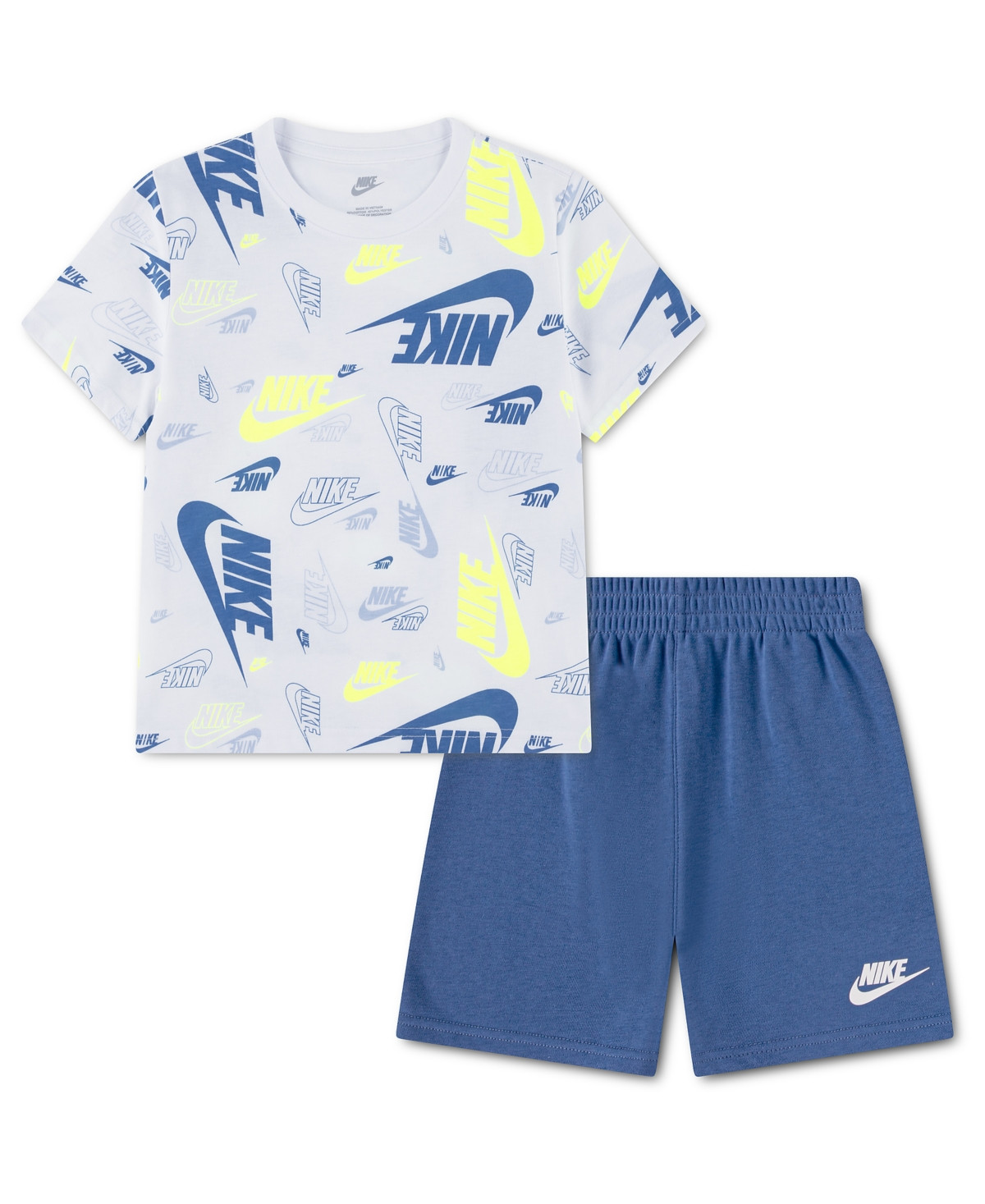 Nike Little Kids Printed T-Shirt & Lightweight French Terry Shorts, 2 Piece Set - Star Blue | Macy's