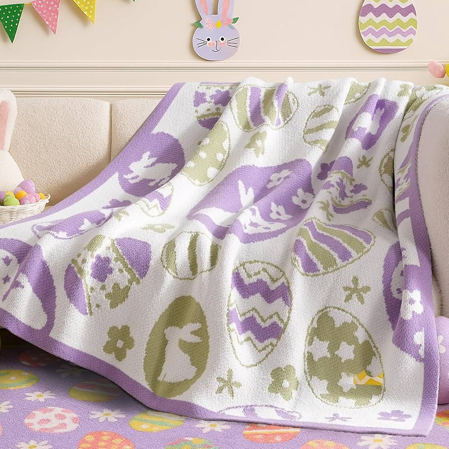Amélie Home Easter Bunny and Eggs Chenille Knit Throw Blanket for Couch, Cozy Soft Spring Themed... | Amazon (US)