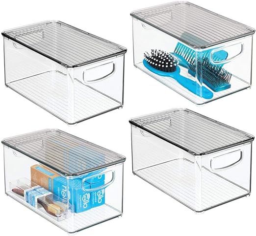 mDesign Plastic Stackable Bathroom Storage Box with Handles, Lid - Holds Soap, Body Wash, Shampoo... | Amazon (US)