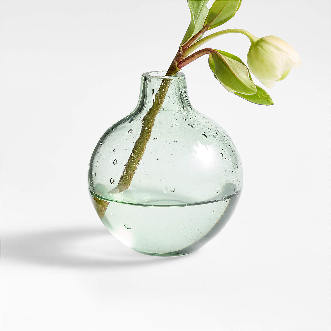 Eider Round Smoke Green Glass Bud Vase 3" + Reviews | Crate & Barrel | Crate & Barrel