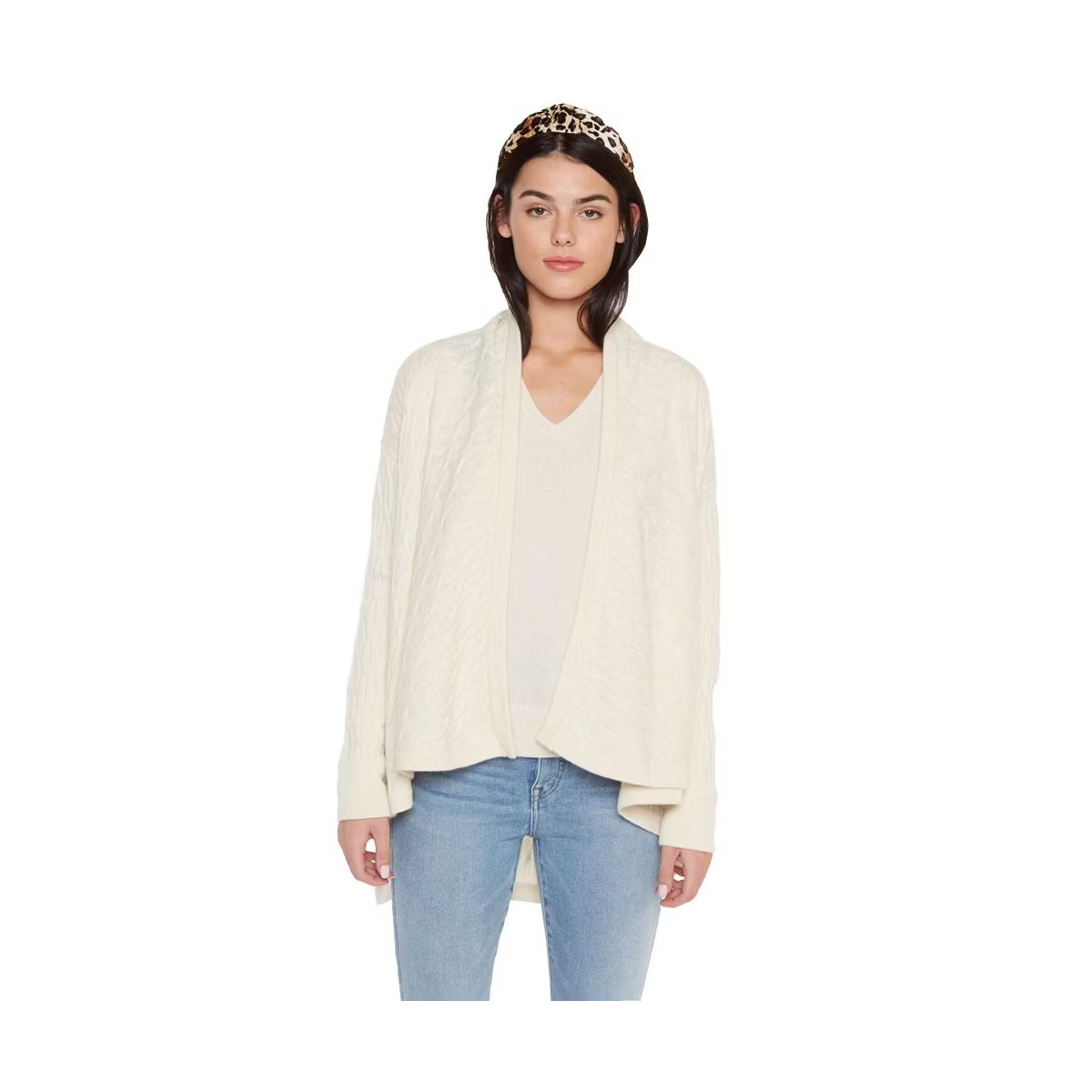 JENNIE LIU Women's 100% Pure Cashmere 4-ply Cable-knit Drape-front Open Cardigan Sweater | Target