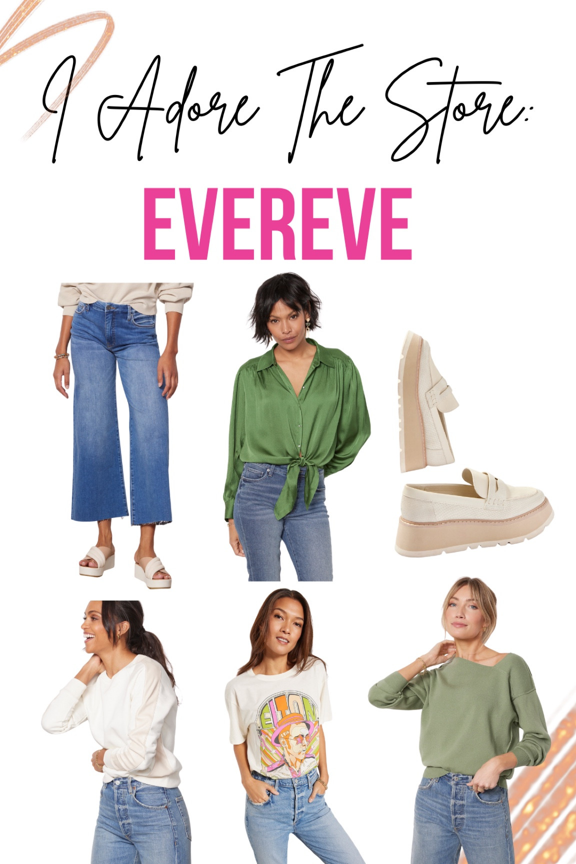 Evereve I Adore The Store Picks 
Feria Shirt
Meg Wide Leg Jean
Lora Faux Leather Trim Pullover
Tieko Loafer
Elton John 1975 Tee
Favorite Off Shoulder

#LTKstyletip #LTKFind #LTKSeasonal