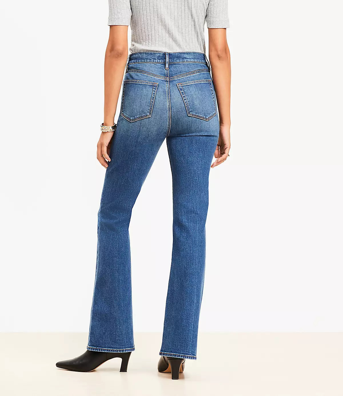 Petite Curvy High Rise Slim Flare Jeans in Vintage Dark Indigo Wash | LOFT