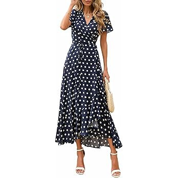 PRETTYGARDEN Women's Boho Floral Maxi Dress Summer Short Sleeve Wrap V Neck Long Flowy Beach Vaca... | Amazon (US)