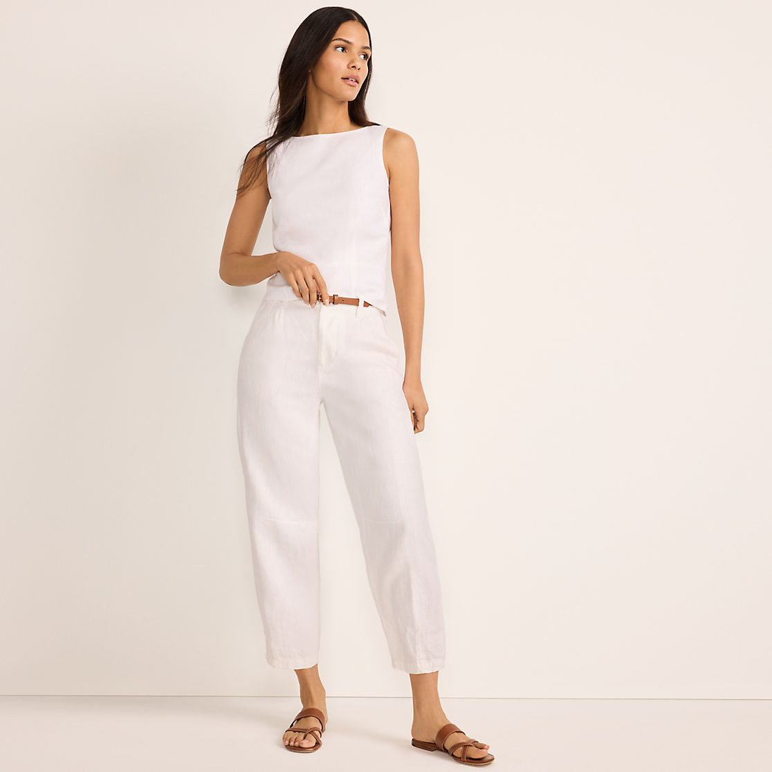 Women's Linen High Rise Pleated Barrel Leg Ankle Pants | Lands' End (US)