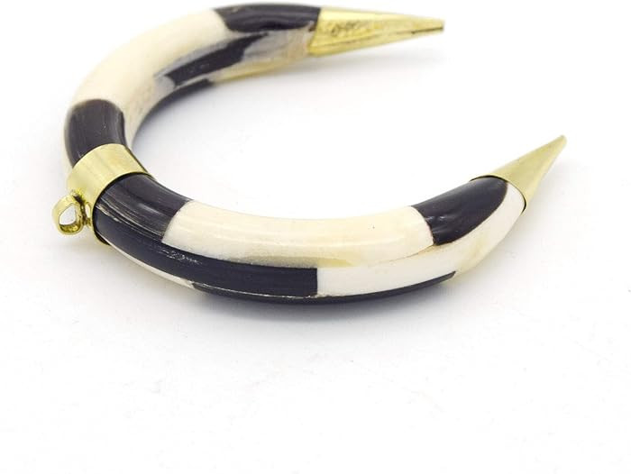 Bone Crescent Pendant | Thick Double Ended Crescent Shaped Natural Ox Bone Gold Bail | White, Bro... | Amazon (US)