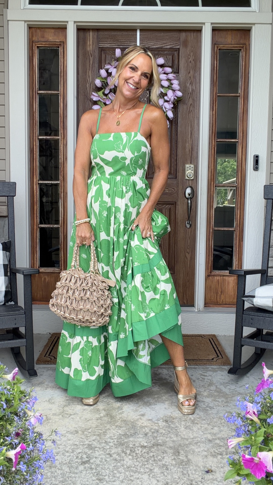 The perfect dress for any summer event: grad open houses, weddings and more. Wearing a size small. Adjustable straps!

sundress, summerstyle greendress, maxidress, wedge sandals, gold sandals

#LTKOver40 #LTKTravel #LTKWedding