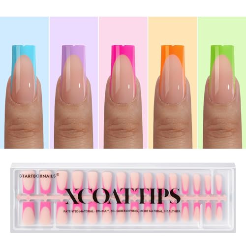 BTArtboxnails XCOATTIPS Press on Nails - French Tip Press on Nails, Long Sqaure Nail Tips, Bright Pastel Soft Gel Nails False Nail, Soak Off Acrylic Fake Nails Art Extensions | Amazon (US)