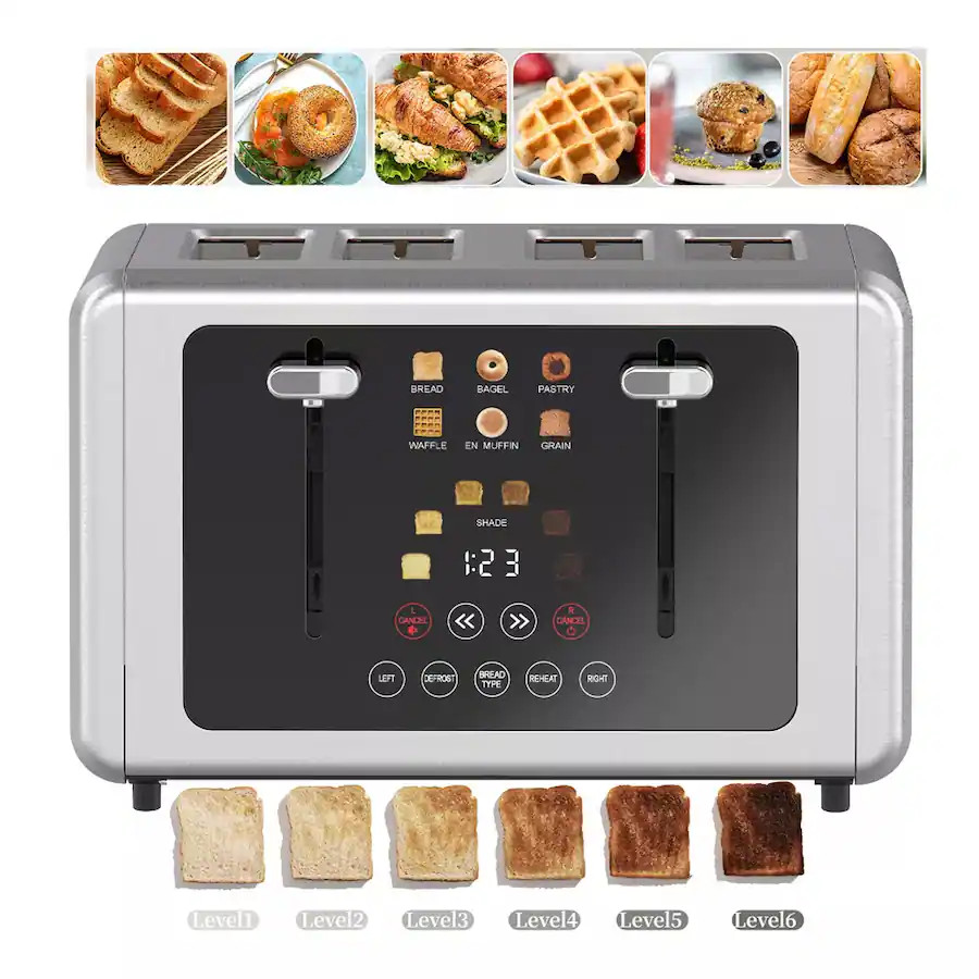 WHALL - 4-Slice Touchscreen Toaster, with Digital Timer, Multiple Bread Types & Shade Settings - ... | Best Buy U.S.