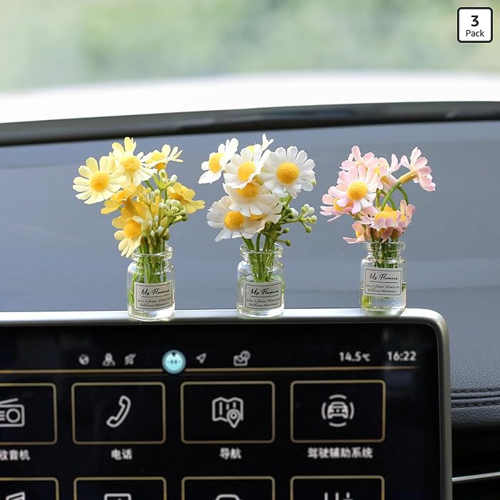 Daisy Flower Car Accessories for Women Interior Aesthetic, 3 Pcs Daisy Cute Car Dashboard Decorat... | Amazon (US)