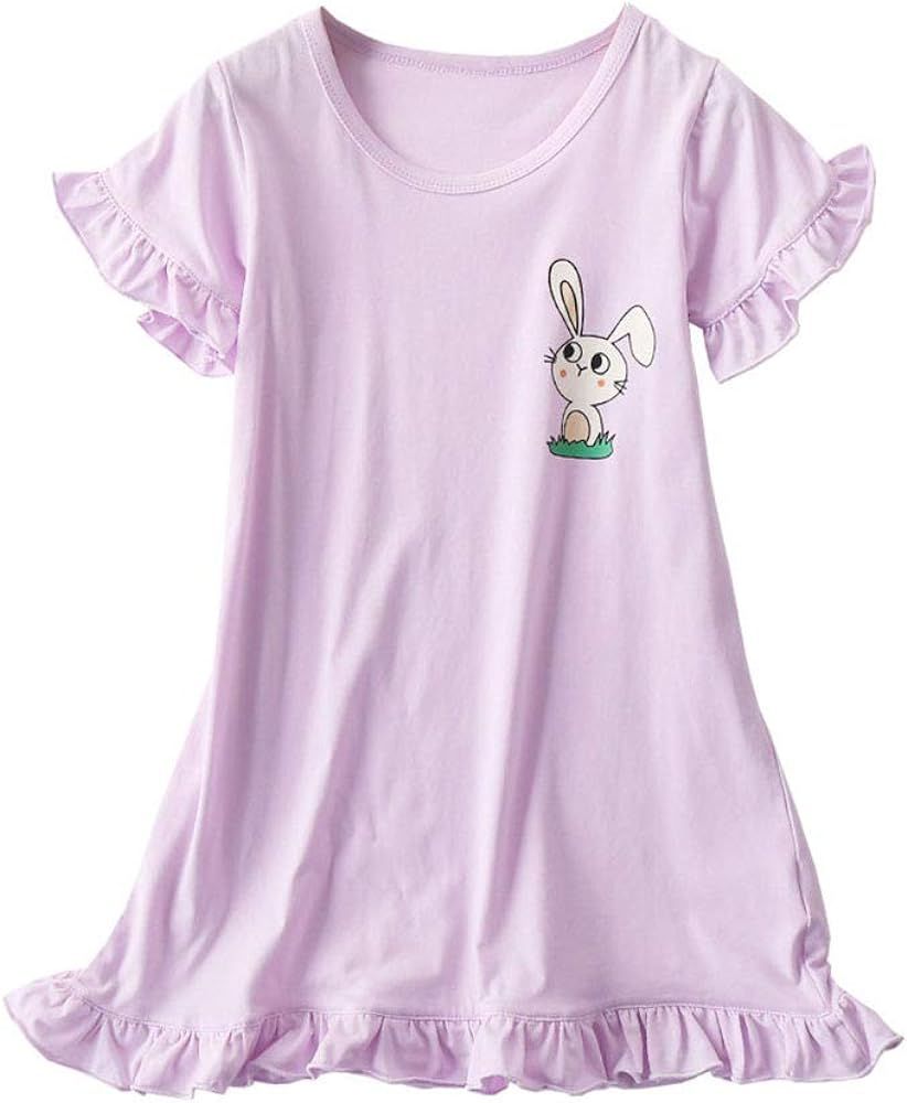 JWWN Little Girls Princess Nightgrown Toddler Summer Sleepwear Kids Short Sleeve Pajama Dresses | Amazon (US)