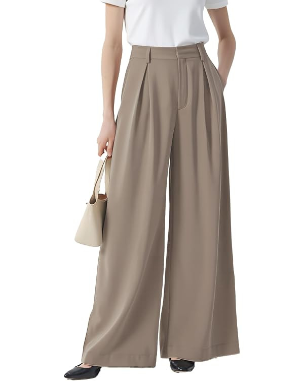 Tronjori Womens High Waist Casual Wide Leg Palazzo Business Pants | Amazon (US)