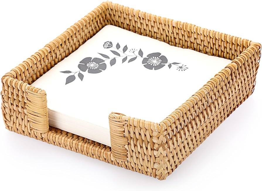 Sumnacon Napkin Holder,Wicker Napkin Holder Table,Rattan Napkin Basket,Square Napkin Tray,Flat Na... | Amazon (US)
