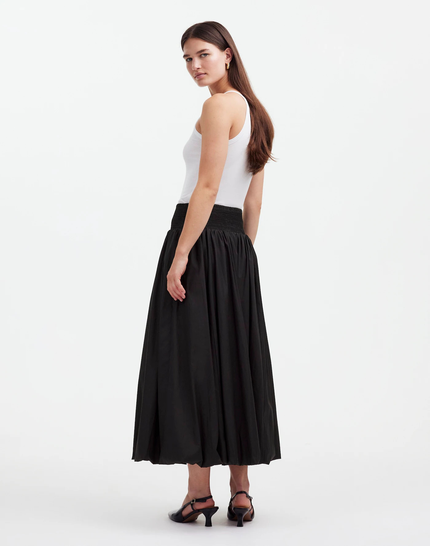 Poplin Smocked Bubble Midi Skirt | Madewell | Madewell