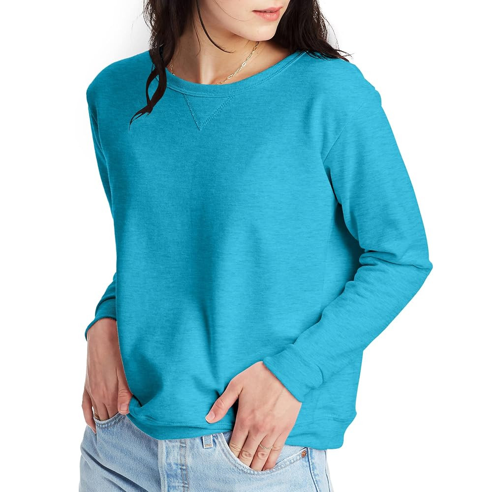 Hanes Crewneck, EcoSmart Fleece Pullover with V-Notch, Sweatshirt for Women | Amazon (US)
