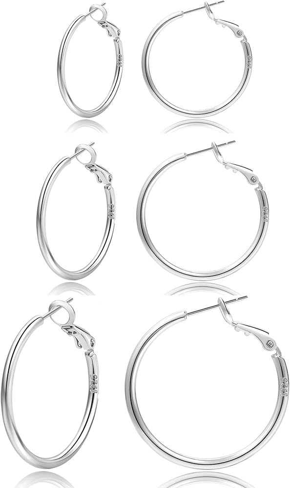 2mm Sterling Silver Big Hoop Earrings for Women Big Hoop Earrings Large Silver Hoop Earrings for Girls Hypoallergenic Circle Endless Thin Hoop Oversize Set 20/30/40/50/60mm Aretes De Aro | Amazon (UK)