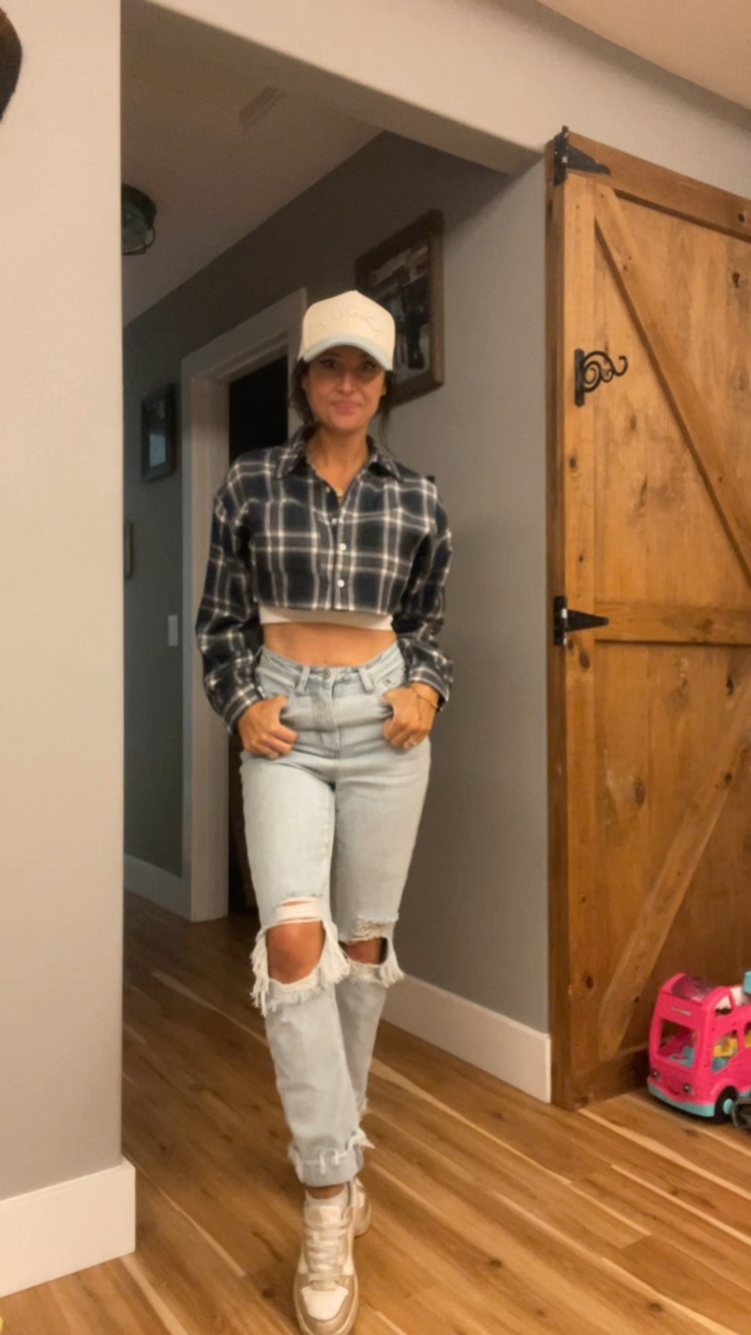 Hip cool mom OOTD, fall edition 
~distressed jeans 
~crop flannel 
~fitted crop tank undershirt 
~Lucky Hat 

#LTKSaleAlert #LTKFindsUnder50 #LTKSeasonal