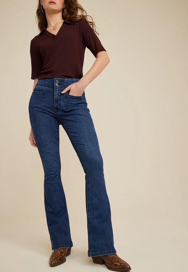 m jeans by maurices™ Cool Comfort Sculptress High Rise Curvy Flare Jean | Maurices
