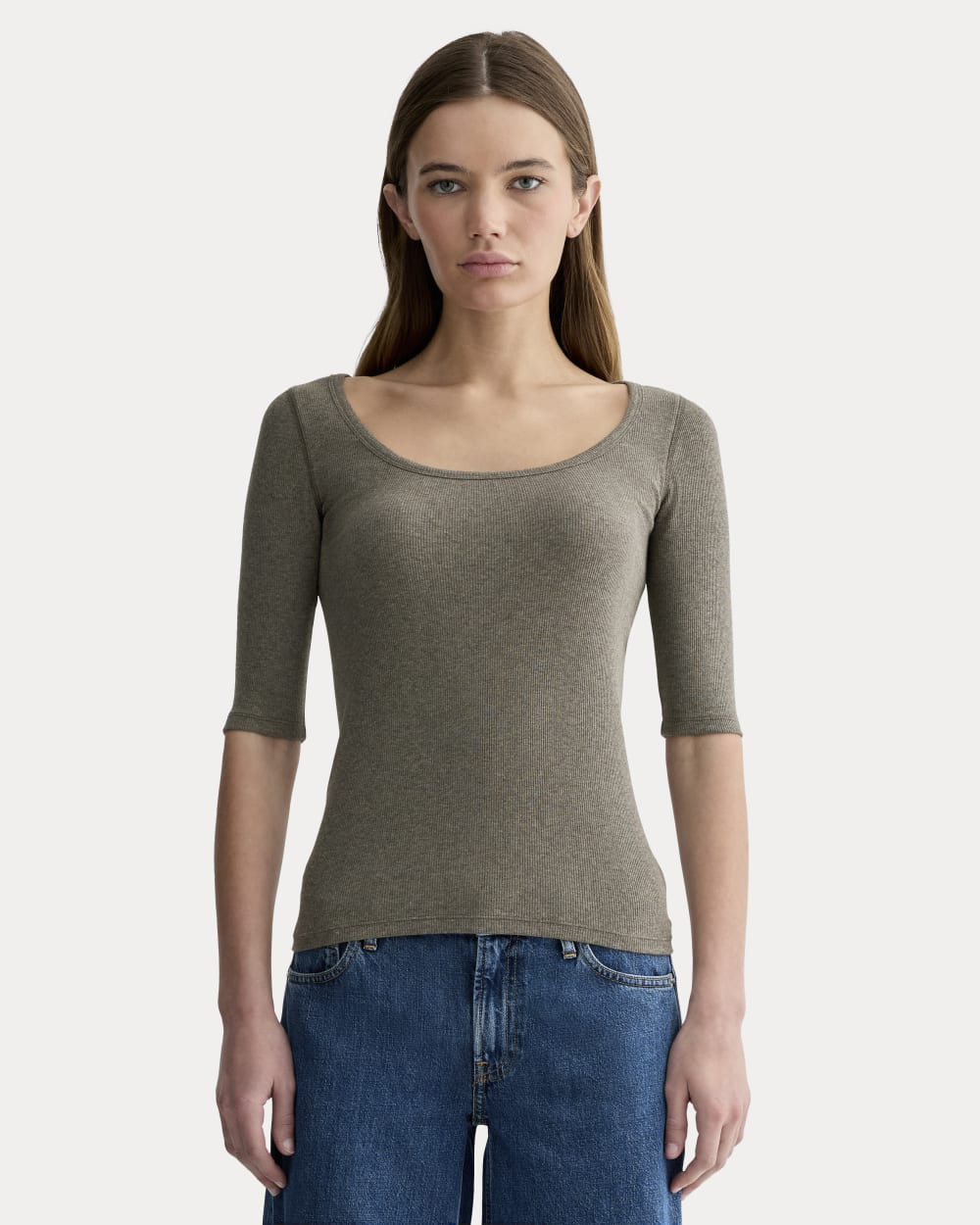 The Luxe Rib Scoop-Neck Tee | Heathered Fatigue | Everlane