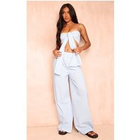 Blue And White Striped Wide Leg Linen Look Pants | PrettyLittleThing US