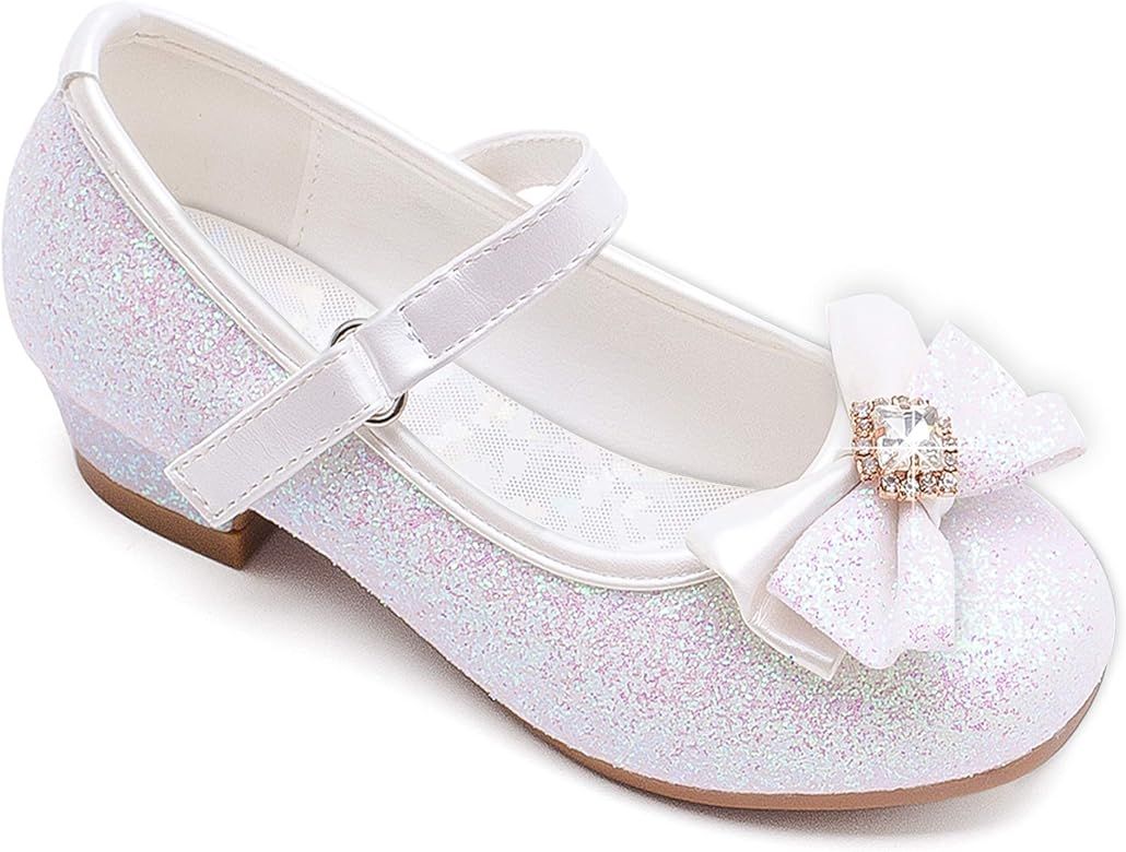 Furdeour Girls Dress shoes Mary Jane Wedding Flower Bridesmaids Heels Glitter Princess Shoes for Kid | Amazon (US)