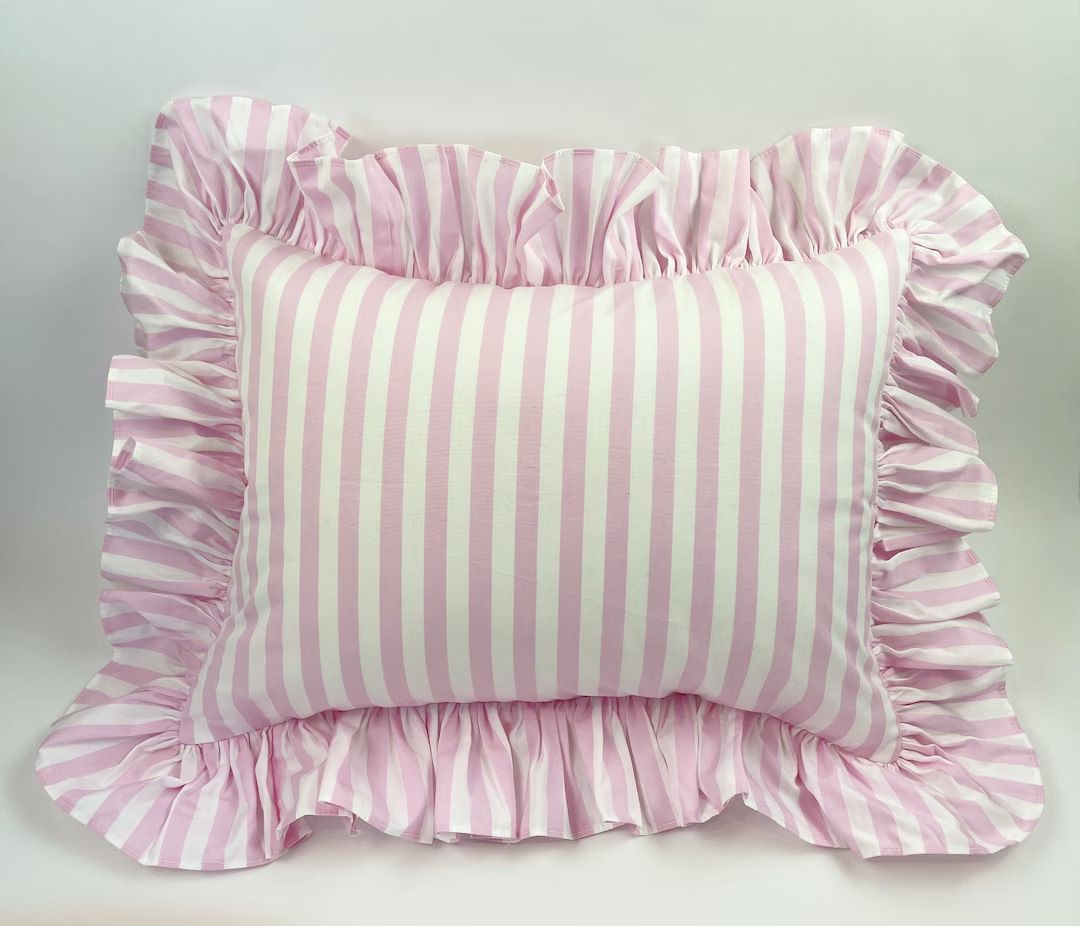 Ruffle Pink Stripe Cotton Mini Cushion - Etsy | Etsy (US)
