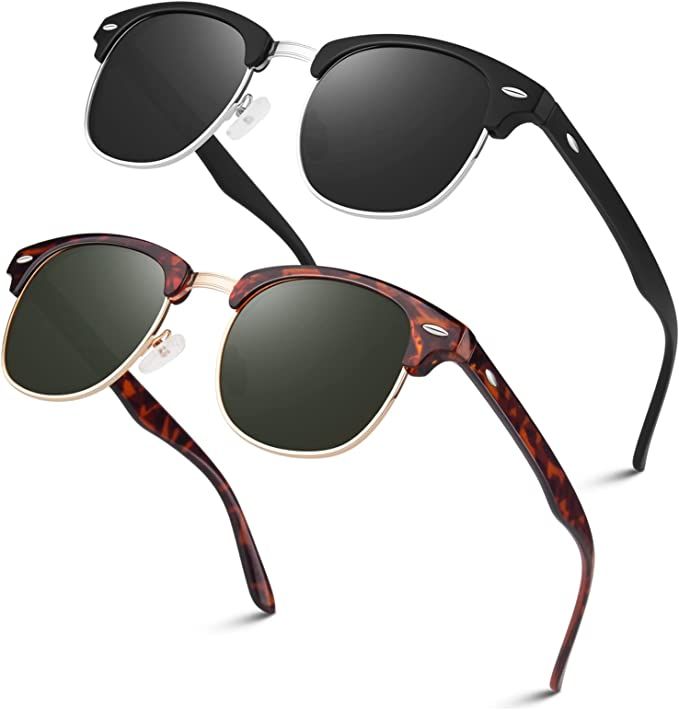 Polarized Sunglasses for Men Women Semi-Rimless Retro Driving Sun Glasses 100% UV400 | Amazon (US)