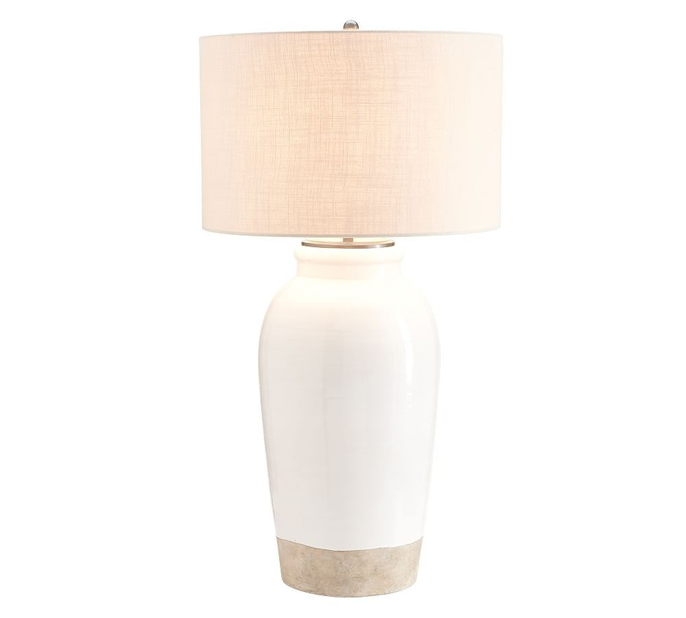 Miller 33"" Large Table Lamp, Ivory Base with X-Large Textured Straight Sided Shade, Sand | Pottery Barn (US)