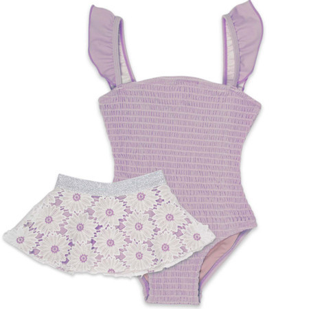 Lilac Daisy Smocked w/tutu Girls One Piece Swimsuit 6m-10 | Shade Critters