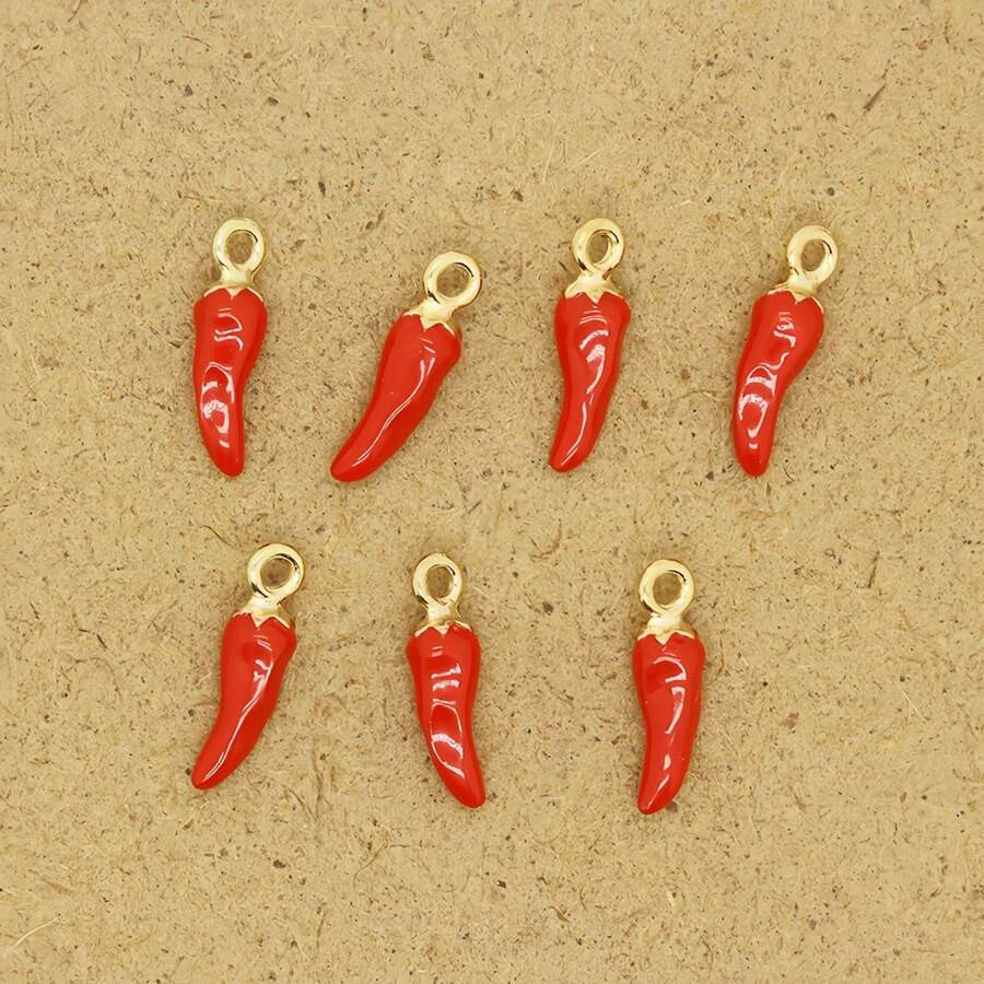 10pcs Red Small Pepper Food Earring Charms Cute Mini Crafts Jewelry Accessory Enamel Pendant For ... | SHEIN