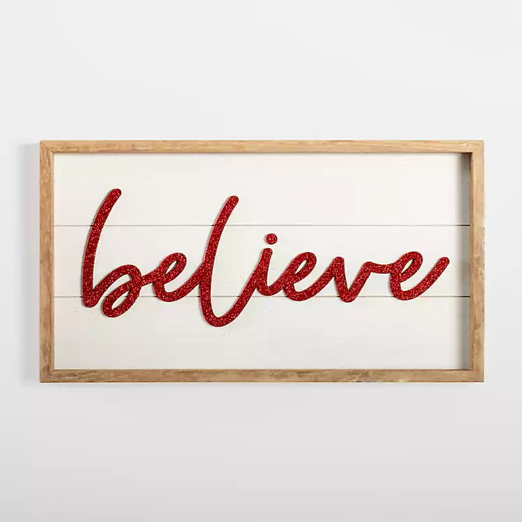 Red Glitter Believe Christmas Wall Plaque | Kirkland's Home