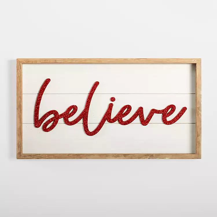 Red Glitter Believe Christmas Wall Plaque | Kirkland's Home