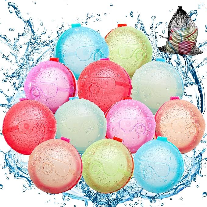 DOUBLMII 12 Pack Reusable Balloons for Summer Water Fun, Easy Quick Fill, Self-Sealing Water Ball... | Amazon (US)