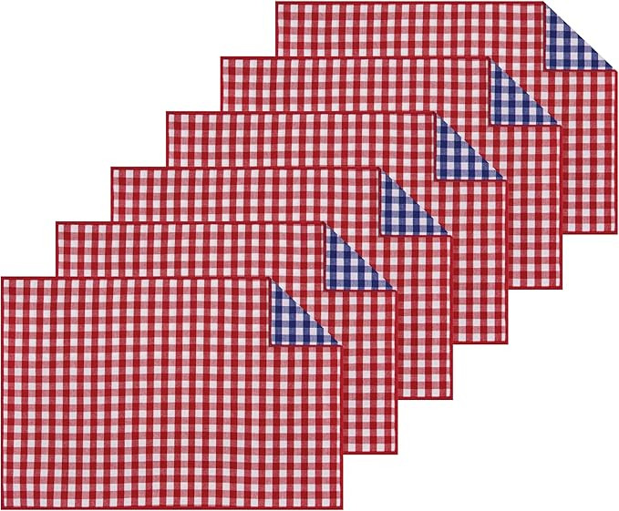 C&F Home Patriotic 4th of July Red & Blue Plaid 100% Cotton Set of 6 Placemats 14" x 20" Versatil... | Amazon (US)