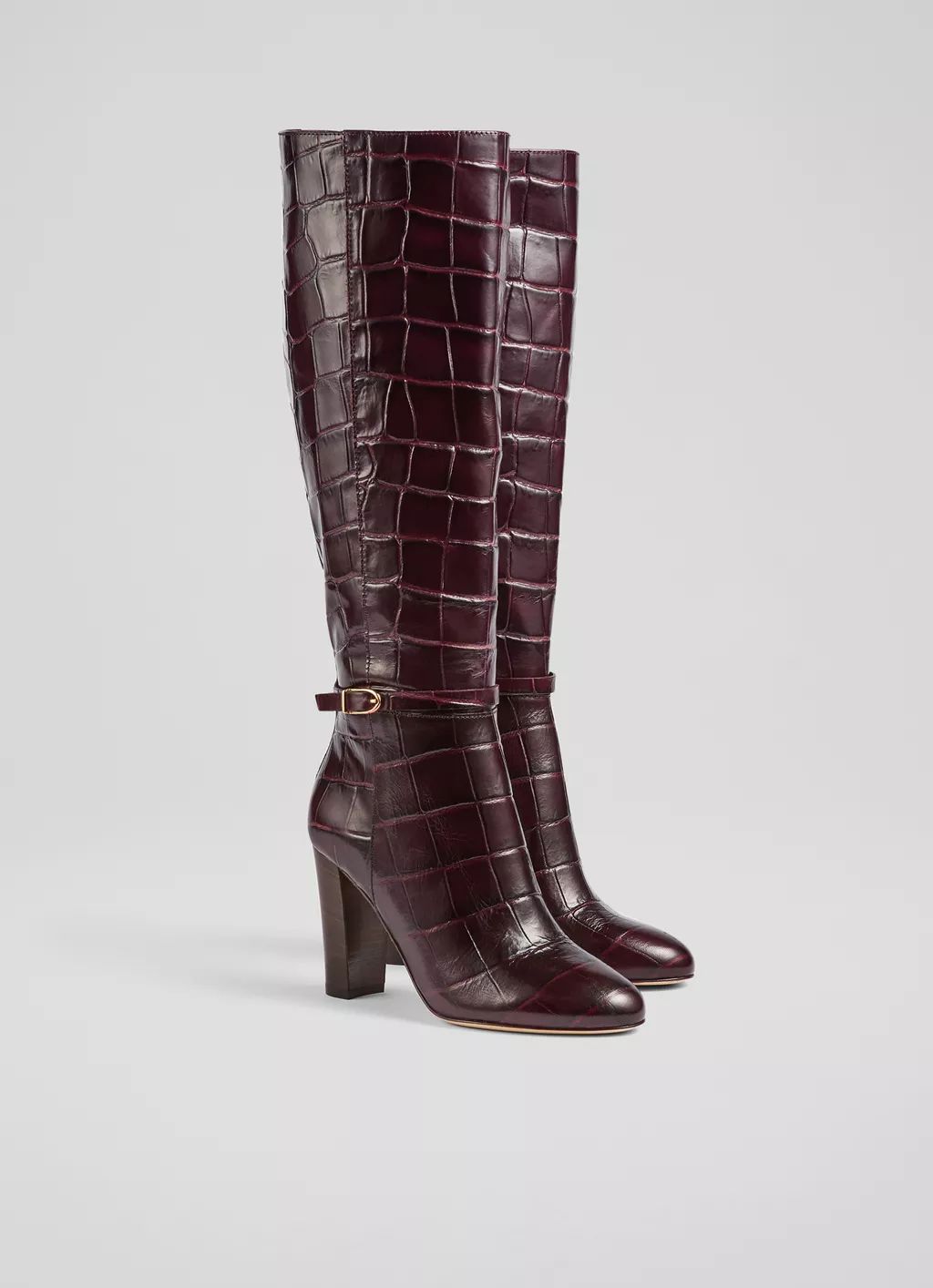 Morgan Brown Croc-Effect Leather Knee-High Boots | L.K. Bennett (UK)
