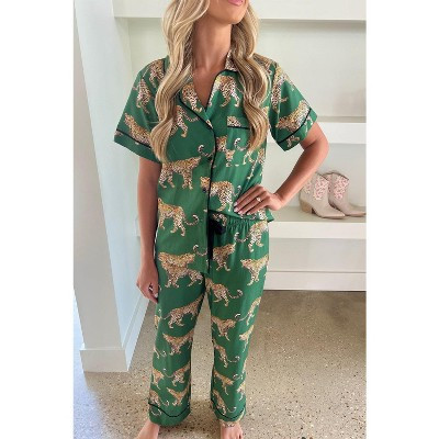 Cheetah Print Short Sleeve Shirt and Pants Pajama Set | Target