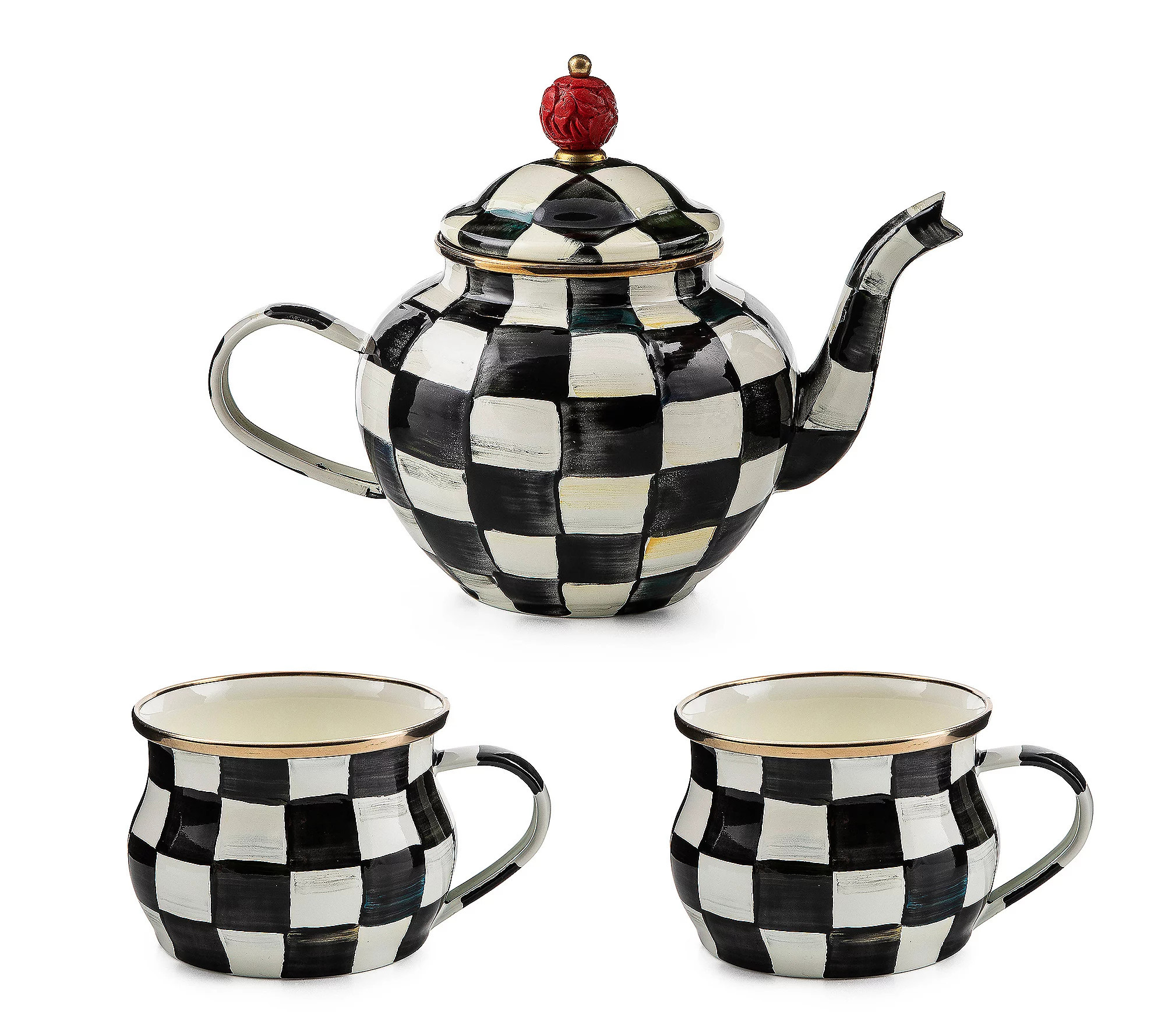 MacKenzie-Childs 4 Cup Tea Pot and Set of 2 Mugs | QVC