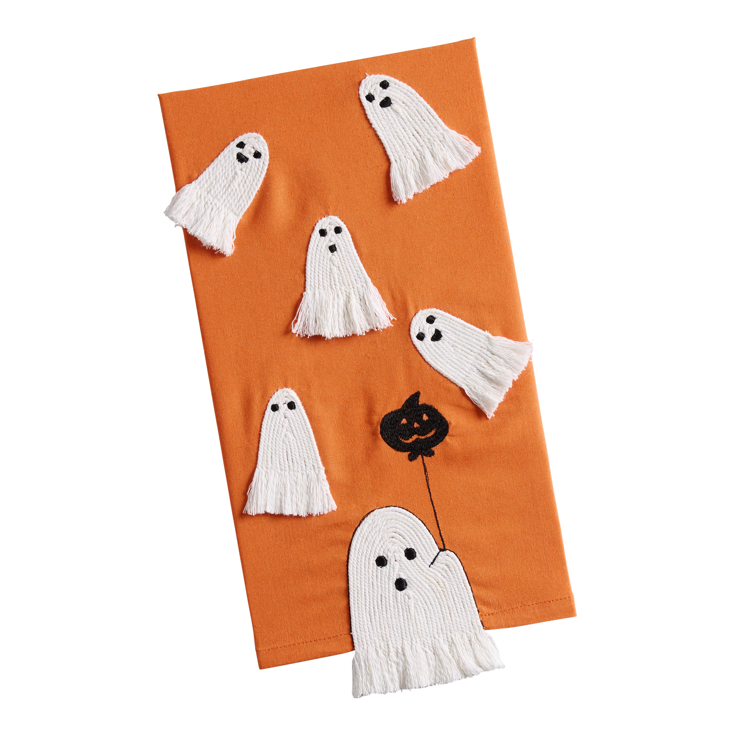 Orange and White Embroidered Ghost Kitchen Towel | World Market