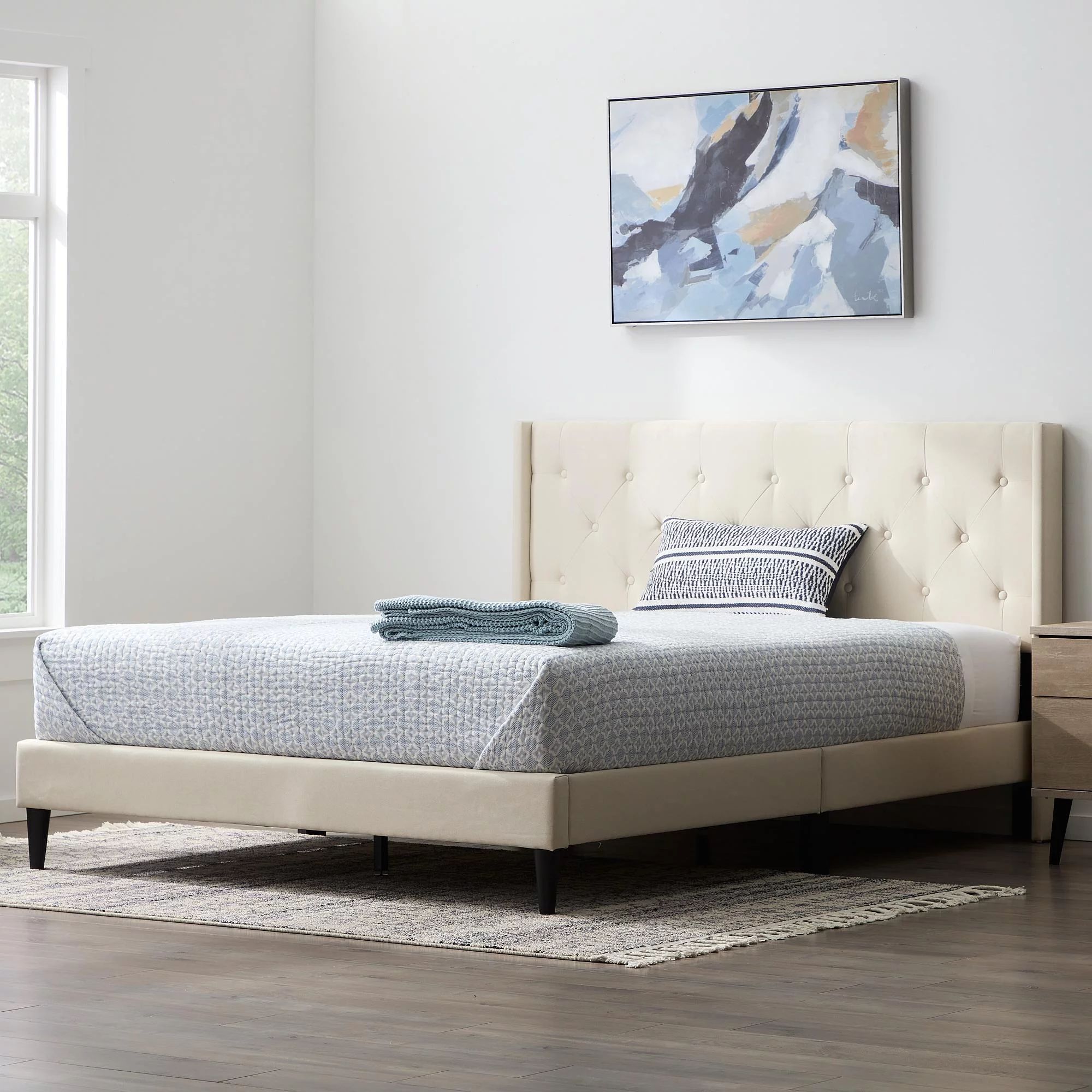 Rest Haven Astoria Wingback Tufted Upholstered Bed, Cal King, Cream - Walmart.com | Walmart (US)