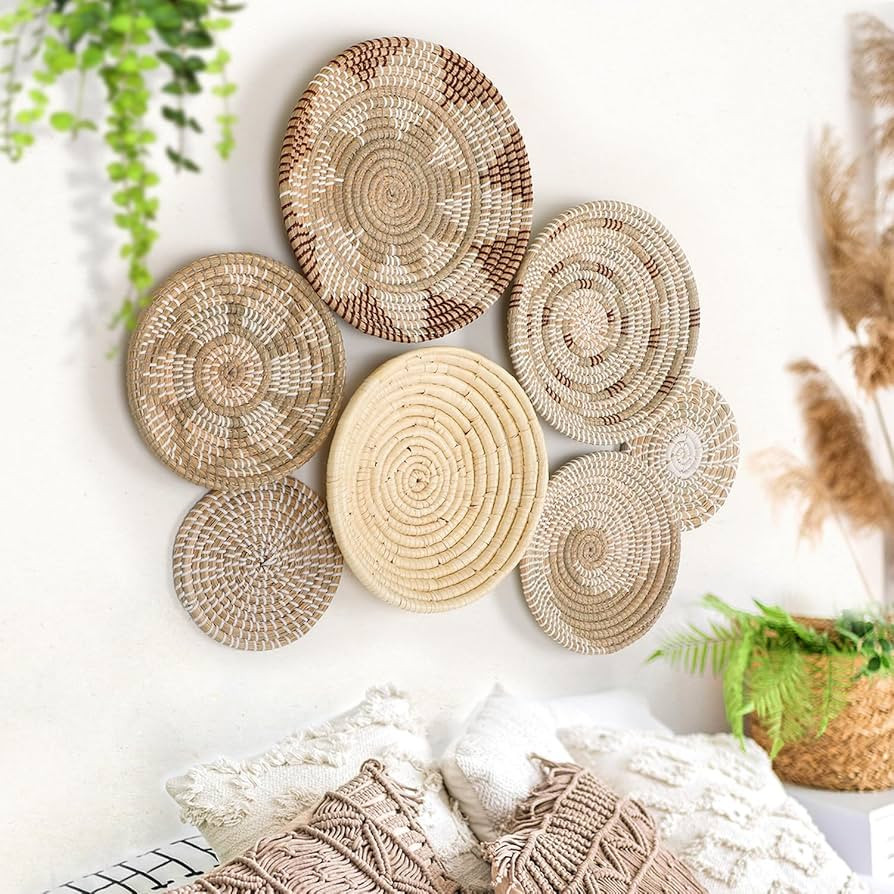 Boho Wall Basket Decor - Set of 7 Handcrafted Woven Hanging Art | Amazon (US)
