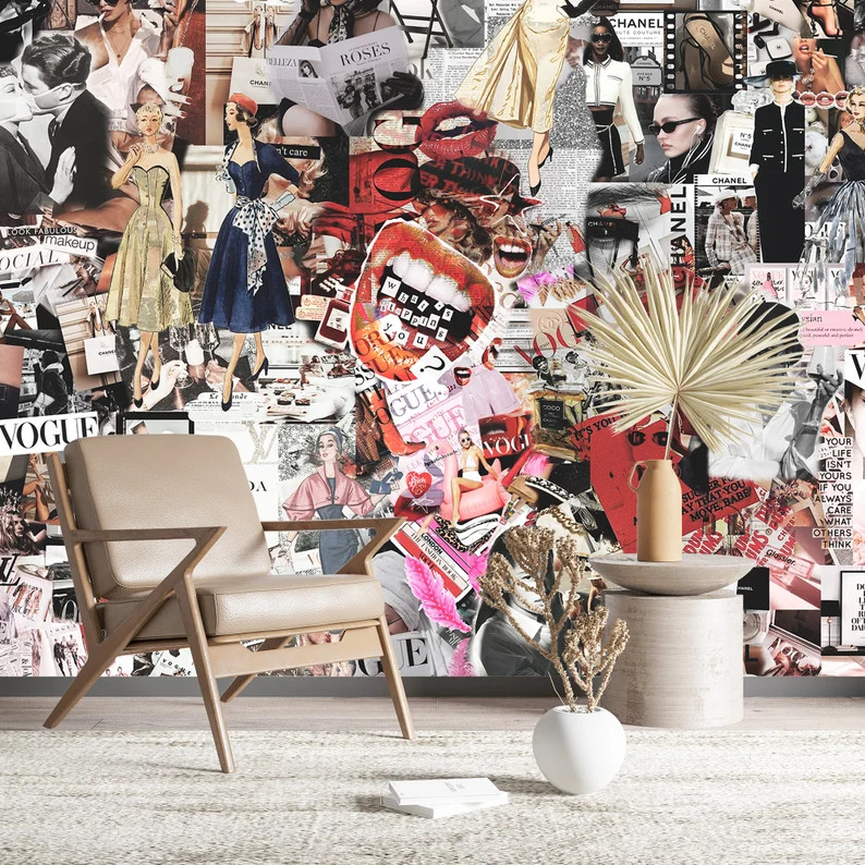 Fashion Wallpaper & Wall Mural Aesthetic Colorful Print Peel and Stick Wall Art Decor Home Custom... | Etsy (US)