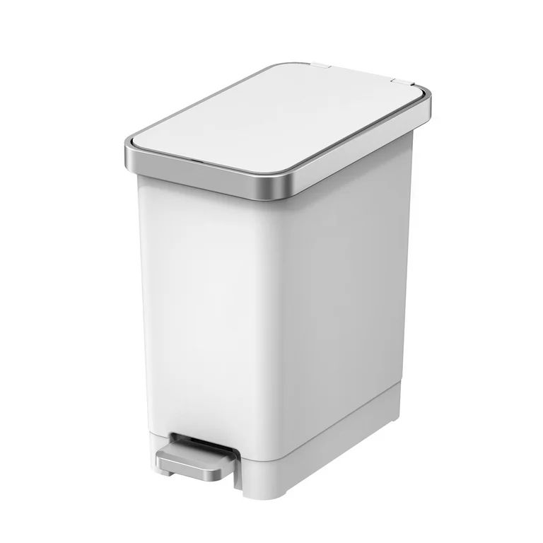 Better Homes & Gardens 2.5 Gallon Trash Can, Premium Plastic Step Bathroom Trash Can, White | Walmart (US)