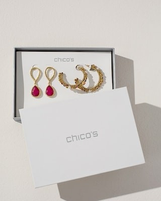 Red Metal Drop & Hoop Earring Set | Chico's