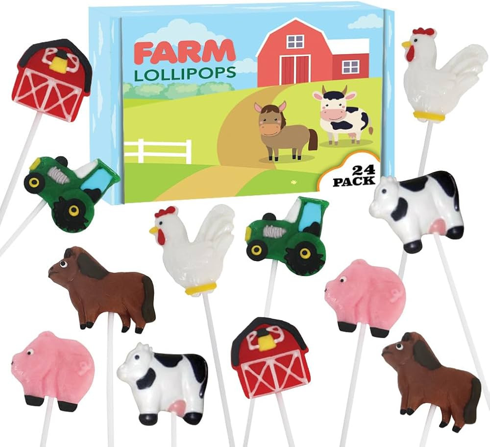 Farm Candy Lollipops - 24 Individually Wrapped Suckers Bulk - Cute Farm Animal Party Favors - Bar... | Amazon (US)