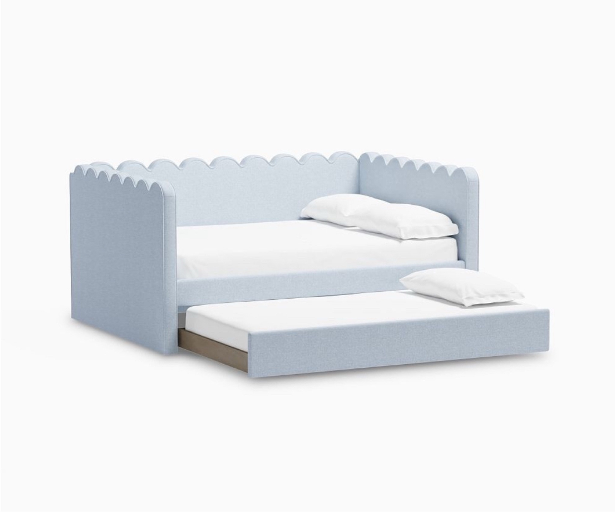 The cutest grandmillenial blue scalloped trundle bed I've ever seen 
Guest bedroom
Kids bedroom
Nursery furniture 
Big girl bed 
Toddler bed 

#LTKHome #LTKSaleAlert #LTKGiftGuide
